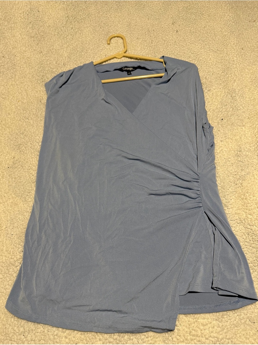 George Women's Dusty Blue Wrap Ruched V-Neck Top